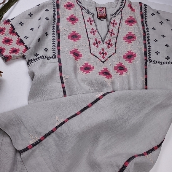 Johnny Was Gray Linen Pink Embroidered Tunic Dress Sz S - Picture 9 of 16